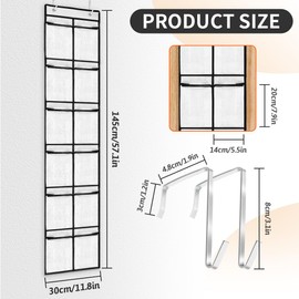 Feiyayi Over the Door Shoe Storage Organiser, Hanging Shoe Storage, Shoe Storage with 12 Large Mesh Pockets and 2 Hooks for Narrow Closet, Bedroom, Bathroom Organizer Tidy (White, 145 x 30 cm)
