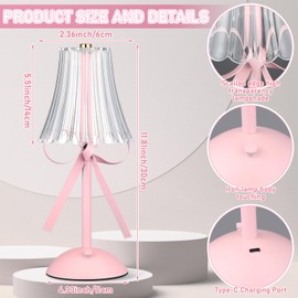 Chunful Bow Lamp Plugged in for Women Room Coquette Lamp Metal Touch Desk Decor 11.8 Inch Tall Cute Bedside Light with Scallop Skirt Shade Modern Princess Bedroom Nursery Decoration(Pink Crystal)