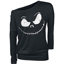 The Nightmare Before Christmas Jack Skellington Face Women's Long-Sleeved Shirt Black, black