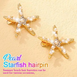 Banatra Starfish Hair Clips Gold Metal Sea Star Hair Barrettes Pearl Beach Hair Accessories for Women and Girls (Gold)