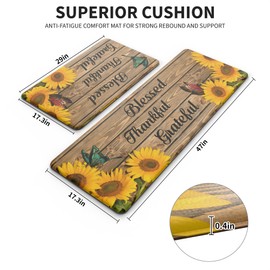 MAYHMYO Sunflower Kitchen Mat Set of 2 - Anti Fatigue Mats for Kitchen Floor - Non Slip Cushioned Rugs for Standing (17.3"×29"+17.3"×47"-0.4") Wood Grain