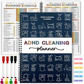 ADHD Cleaning Planner for Adults and Teens, Daily, Weekly & Monthly Cleaning Schedule and Checklist Organizer, Stress-Free Housework, Includes 4 Dry Erase Markers, 4 Magnetic Pins