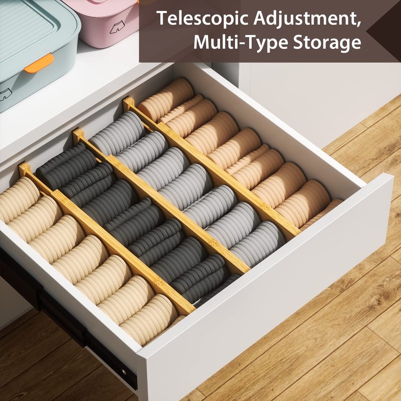 DUCOO 4 PCS Drawer Divider, 17"-22" Adjustable Bamboo Drawer Dividers