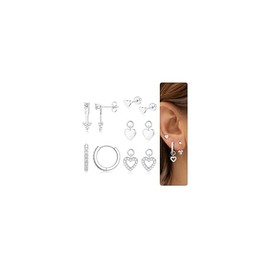 FIOROYAL Earrings 925 Silver Set for Women 14K Gold-Plated Hypoallergenic Small Stud Earrings Silver 925 Hoop Earrings Set CZ Flat Back Earrings Stacks Earrings Dangle Cartilage for Multiple Piercings