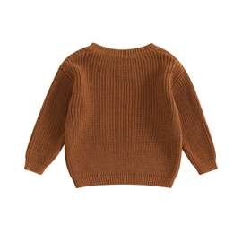 Toddler Boy Girl Western Sweaters Infant Baby Cute Highland Cow Embroidery Jumper Long Sleeve Knitted Pullover Tops (Brown, 6-9 Months)