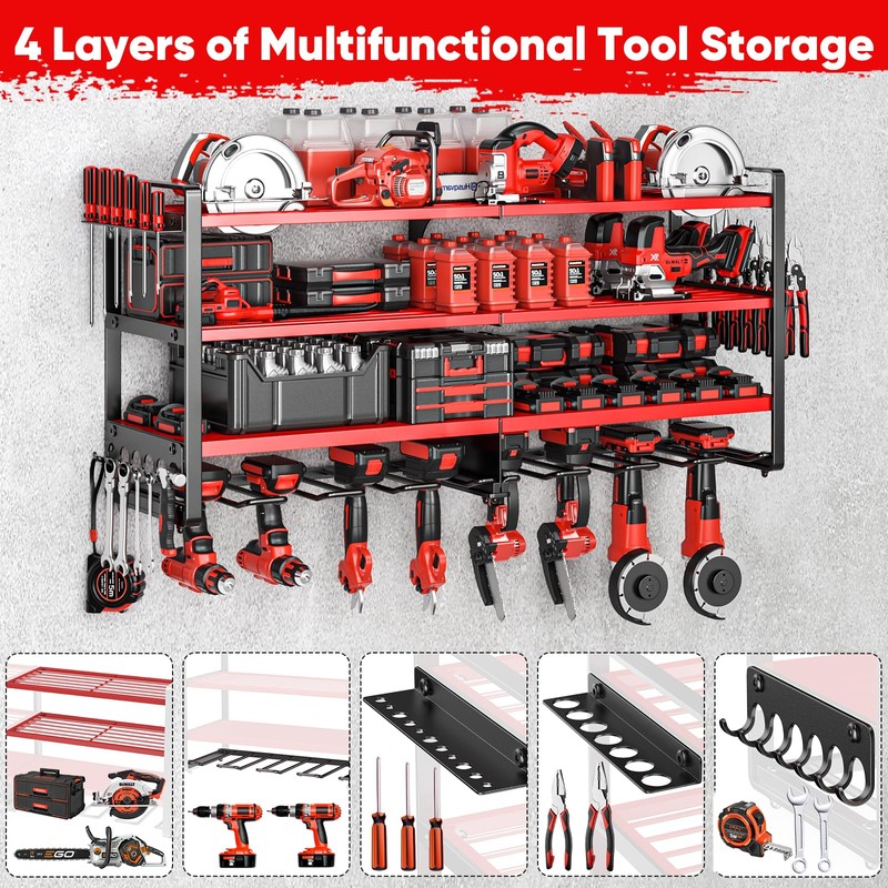 POKIPO Upgrade Large power tool organizer Wall Mount,4 Layers Heavy