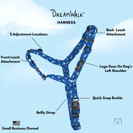 ShawnCo Dream Walk No-Pull Dog Harness- Adjustable, Comfortable, Easy to Use Pet Halter to Help Stop Pulling for Small, Medium and Large Dogs- Art Pattern Designs (White Sharks, S)