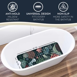 Homerella Baby Bath Tub Mat | Anti Mold Mildew Resistant Non Slip Kids and Adult Bath Tub Shower Mats | 40x16 inch Long with Suction Cups for Secure Grip Hooks for Storage & Drying | Machine Washable