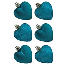 Davies 6 Pack 50mm Glitter / Plain Hearts Christmas Decoration - Teal
