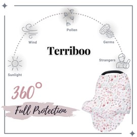 Terriboo Nursing Cover for Newborn Breastfeeding Multi Use Infant Stroller Canopy Unisex Baby Car Seat Cover High Chair Cover Shopping Cart Cover for Baby Boy and Girl (Flower)