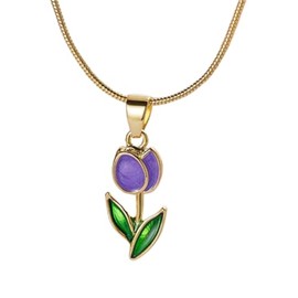 Kicomvi Gold Tulip Necklace Tulip Flower Pendant Necklace Delicate Dainty Tulip Flower Necklace for Women Mother Wife Friendship Jewelry-purple A