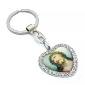 Jesus Crown Of Thorns Keychain - Heart-Shaped Pendant with Inlaid Rhinestones