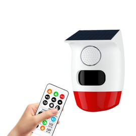 Solar Outdoor Motion Sensor Alarm, Waterproof Solar Strobe Siren Alarm 120dB Sound Security Siren Light for Driveway, Home, Farm, Barn, Villa, Yard