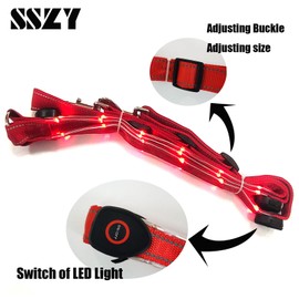 SSZYace Adjustable LED Horse Breastplate Collar, Nylon LED Night Flashing Light Bar Harness Tack Equestrian Safety Gear with 3 Lighting Modes and USB Rechargeable (Red)