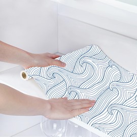 HAOKHOME Wave Shelf Liner and Cabinet Liner Stripe, Self-Adhesive Drawer Liners, Peel and Stick Contact Paper for Kitchen Cabinets and Cupboard,Bedroom Drawers, Navy/White 17.3in x 6.5ft