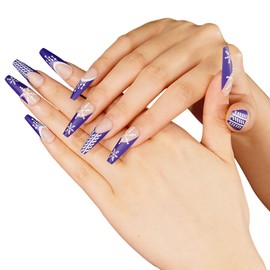 24 Pcs Press on Nails Long, Christamas False Nails, Fake Nails with Nail Glue, False Nails with Designs Acrylic Nails Glue on Nails,Fake Nail for Nails Art for Women and Girls