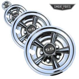 Smart Parts Golf Cart 8" Wheel Covers Hubcaps, Set of 4 - EZGO, Club Car, Yamaha, Chrome SS Design