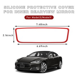Ohleats Car Rear View Mirror Protector Frame, Silicone Auto Rearview Edge Protection Cover Compatible with Model 3 Model Y, Interior Rear View Trim Frame Decoration, Car Accessories (Red)