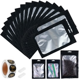 100-pack 10 x 14 in Mylar Bags with Clear Window 1 Gallon Large Resealable Foil Pouches for Food Storage Smell Proof Edible Packaging Bags Bulk for Jewelry Small Business Shipping Bags, Matte black