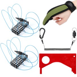 Foilswirl 2 Pack 6 Loop Crab Trap for Fishing Pole for Catching Dungeness, Blue Red Crab, Including 2 Snares 1 Gloves 1 Measuring Ruler 6 Reserve Loops and Magnetic Lanyard