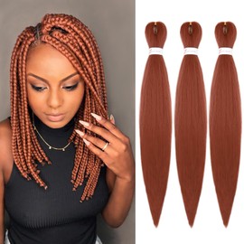 IXIMII Ginger Braiding Hair Pre Stretched 16 inch 3 packs Pre-Stretched Braids Hair #350 Long Straight Braids Copper Red Color Soft Yaki Texture Synthetic Hair Extensions Hot Water Setting