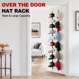 Aoodaily Hat Rack for Door - Two-Way Hanging Caps with Display Hooks and Hanger, Hat Organizer for Baseball Caps, Over the Door Hat Storage Organizer for Bedroom, Entrance or Garage Doors - 1 Pack