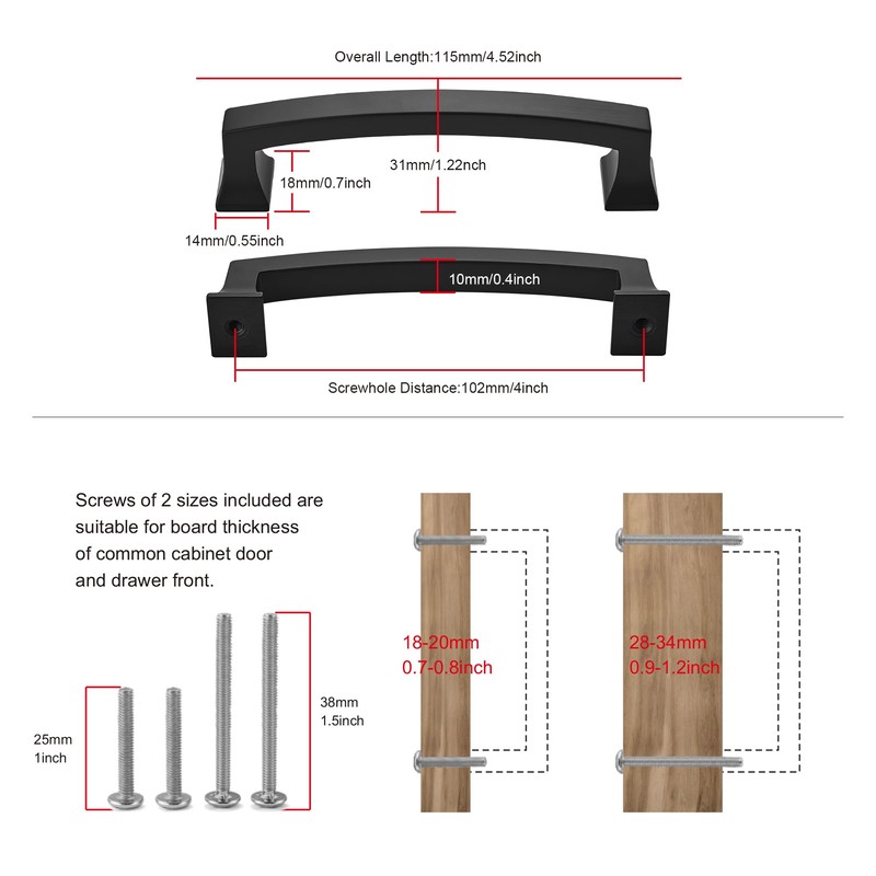 TUNNY 10 Pack Cabinet Handles-Matte Black 4"/102mm Screw Spacing Drawer