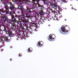 Mixed Sizes 2mm-8mm 1000pcs Imitation Pearls Half Ball Flatback Bead Loose Beads Gem Scrapbook Craft DIY Decorations (Dark Purple AB)
