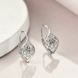 WINNICACA Roses Earrings for Women Sterling Silver Rose Leaver back Earrings Flower Jewelry Gifts for Women Birthday Anniversary, Sterling Silver, sterling silver