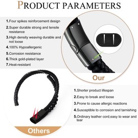 Hengbofeng Mens Bracelet,Gifts for Men,Double-Row Black Braided Leather With Black Stainless Steel Jewelry Bracelets,9-inch leather braided bracelet,For Dad,Friends,Brother,Sons