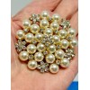 Unbranded Pearl with Rhinestone Flowers Round Gold Brooch Box included