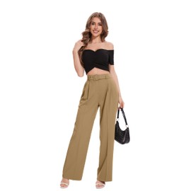 FUNYYZO Women's High Waist Wide Leg Pants Business Work Office Casual Long Pants Belted Trousers
