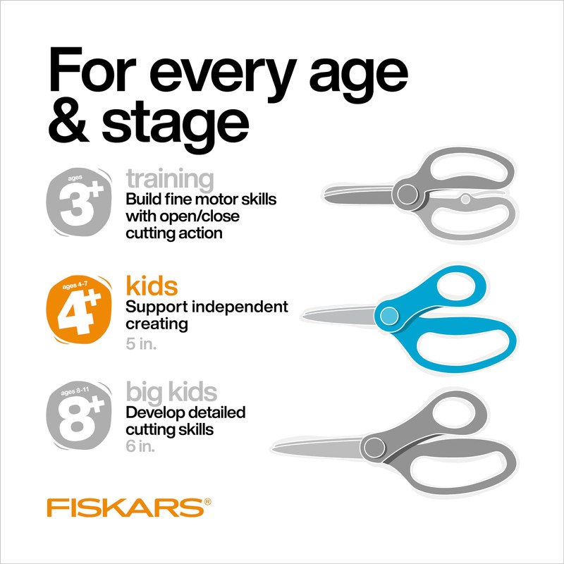 Fiskars 5" Pointed-Tip Scissors for Kids Ages 4-7, Scissors for