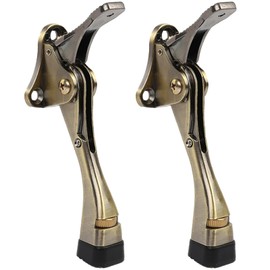Kickdown Door Stopper 4 Inches - 2 Packs One Touch Adjustable Height Door Stop for The Bottom of Door Aluminum Alloy Metal Door Stopper with Rubber Tip & Wall Protectors for Wide Doors Bronze