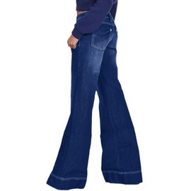 Flamingals Low Rise Straight Leg Wide Leg Baggy Jeans Women Stretch Boyfriend Butterfly Flare Denim Pants Dark Blue M