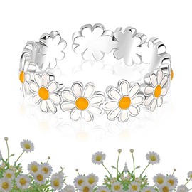 Artomnivera 2 Pcs Silver Daisy Ring | Adjustable Open Flower Rings for Women | Hypoallergenic Stainless Steel Daisy Jewelry | Delicate Stackable Rings Gift Set