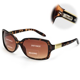 JiSoo Reading Sunglasses 1.5 Bifocal Sunglasses for Women, Retro Square Sun Readers with Spring Hinge,Leopard Brown