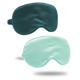 ZLYC Silk Satin Sleep Mask with Elastic Strap Travel Eye Sleeping Blindfold for Women Men (Dark Green, Light Green)