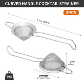 2 Pcs Stainless Steel Small Strainer Fine Mesh Strainer, Mini Cocktail For Cocktails Tea Herbs Coffee & Drinks, Tea with Handle, Rust Proof (2, Silver)
