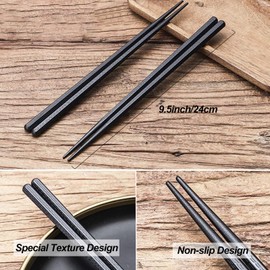 10 Pairs Fiberglass Chopsticks, PYBBO Reusable Premium Japanese Chinese Korean Chopsticks Dishwasher Safe, Non-Slip, Lightweight, 22cm/8.8 inches - Black