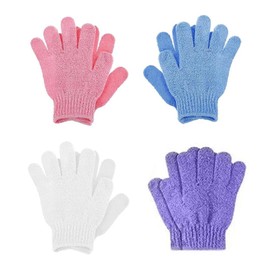 4 Pairs Exfoliating Gloves,Exfoliating Bath Gloves for Shower,Body Scrub Exfoliating Mitts,Shower Exfoliating Gloves for Women & Men,Spa Exfoliation Bath Utensils (Pink, Blue, White, Purple)