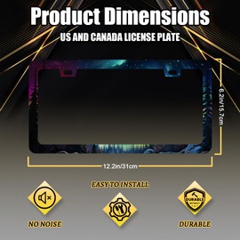 Northern Lights License Plate Frame Beautiful Galaxy Forest License Plate Holder Funny Car Decorative Stainless Steel Rustproof Colorful License Plate Cover Galaxy Auto Parts with Screws 12.2" x 6.2"