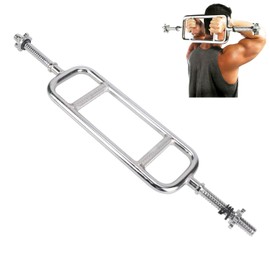 uyoyous Weight Bar 34 Inch Olympic Tricep Bar Standard Solid Steel Threaded Triceps Training Bar fits 1 Inch Weight Plates With 2 Ring Collars for Home Gym Weightlifting