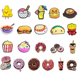 DIWSO Food Shoe Charms 21PCS Cute Cartoon Shoe Decoration Croc Charms for Girls Women Boys Adults, Present for Birthday Party Favors