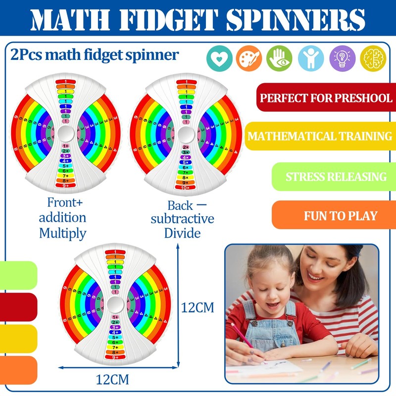 2Pcs New Math Fidget Spinner,Math Fact Fidget Spinners,Number Fidget Toy,Educational