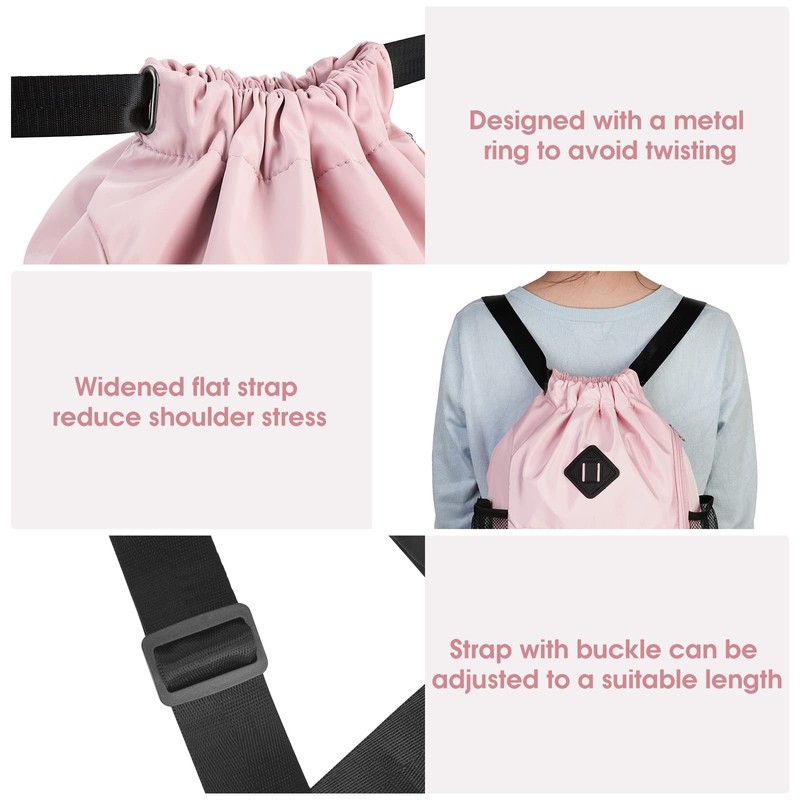 WANDF Drawstring Backpack Sports Gym Bag with Shoes Compartment, Water-Resistant