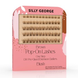 Silly George Pop-On Lashes - DIY 1-Step Pre-Glued Faux Eyelash Clusters, Natural Look Extensions, Brown - Blush, 5-7 Pair Set, Pack of 60 Clusters