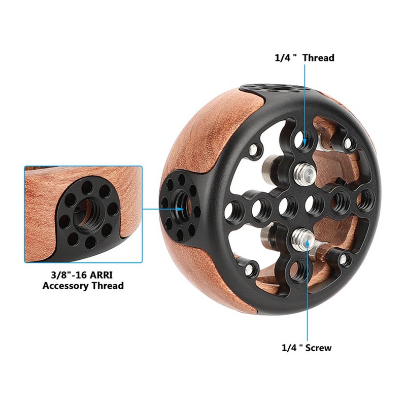 Round Side Camera Handle Handgrip Wooden Quick Release NATO Rail