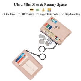 Bakurok Small Wallet for Women Slim RFID Blocking Credit Card Holder Minimalist Keychain Wallet with Zipper Pocket