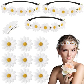 Oenothera Pack of 13 Flower Headbands, Flower Wreaths for Hair, Headband Flowers, for Girls, Wife, Bridesmaid, for Wedding, Birthday, Party (White)